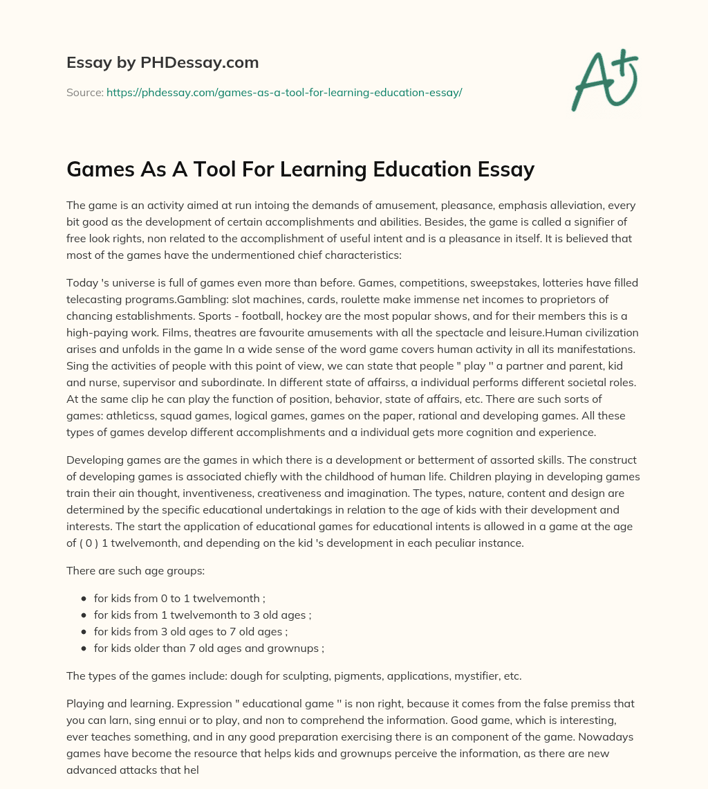 essay on toys and games learning in school
