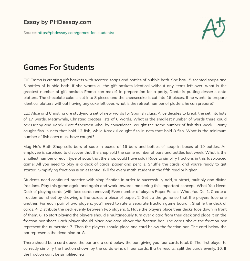 Games For Students essay