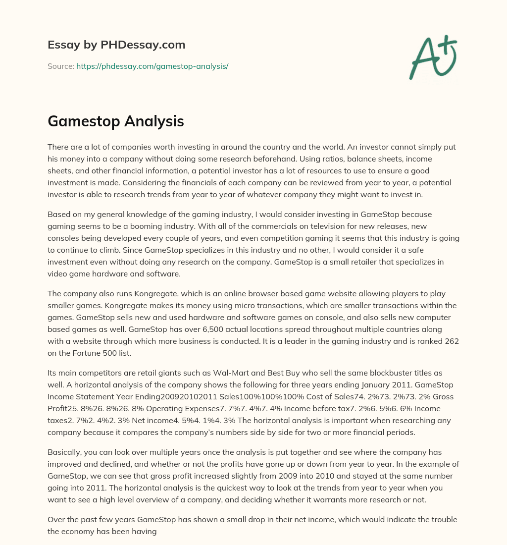 Gamestop Analysis essay