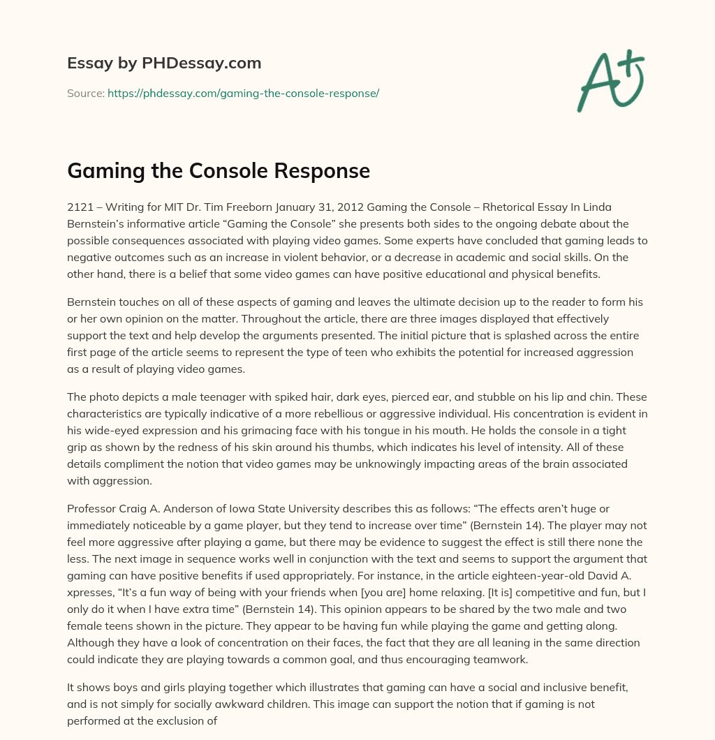 Gaming the Console Response essay