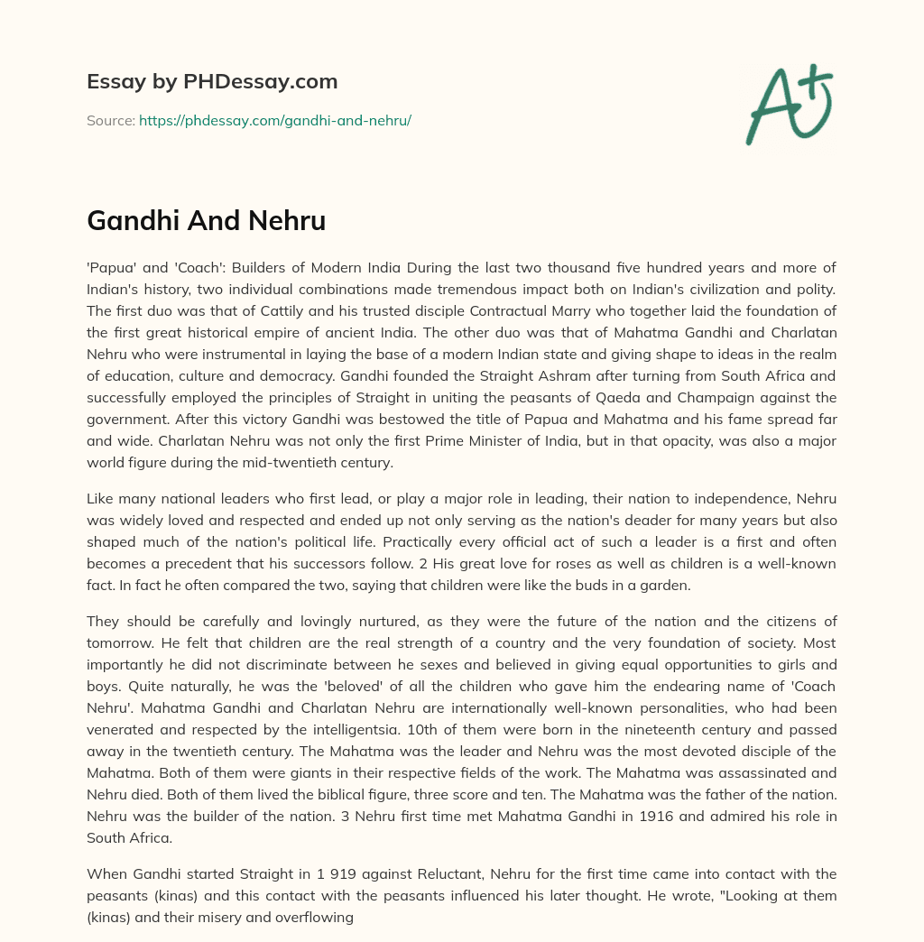 Gandhi And Nehru essay