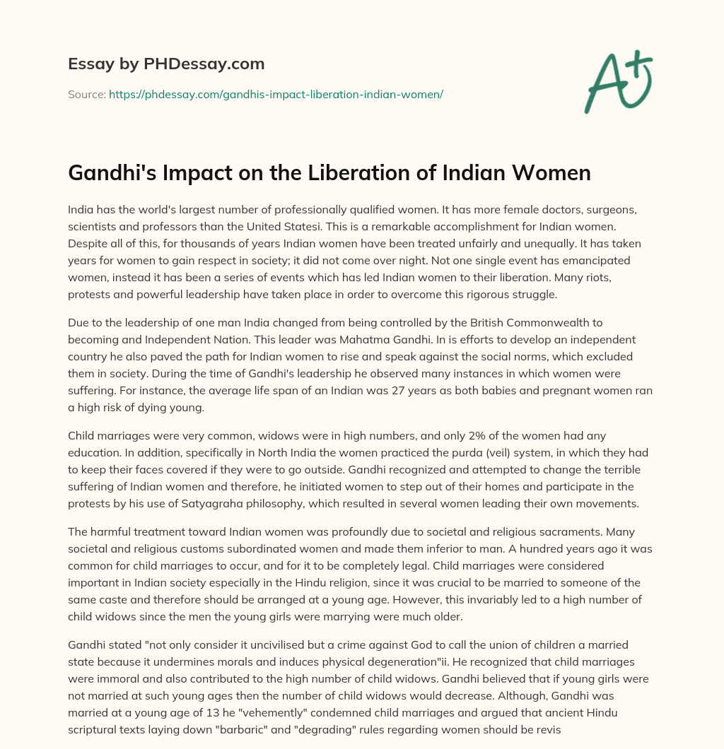 Gandhi’s Impact on the Liberation of Indian Women essay