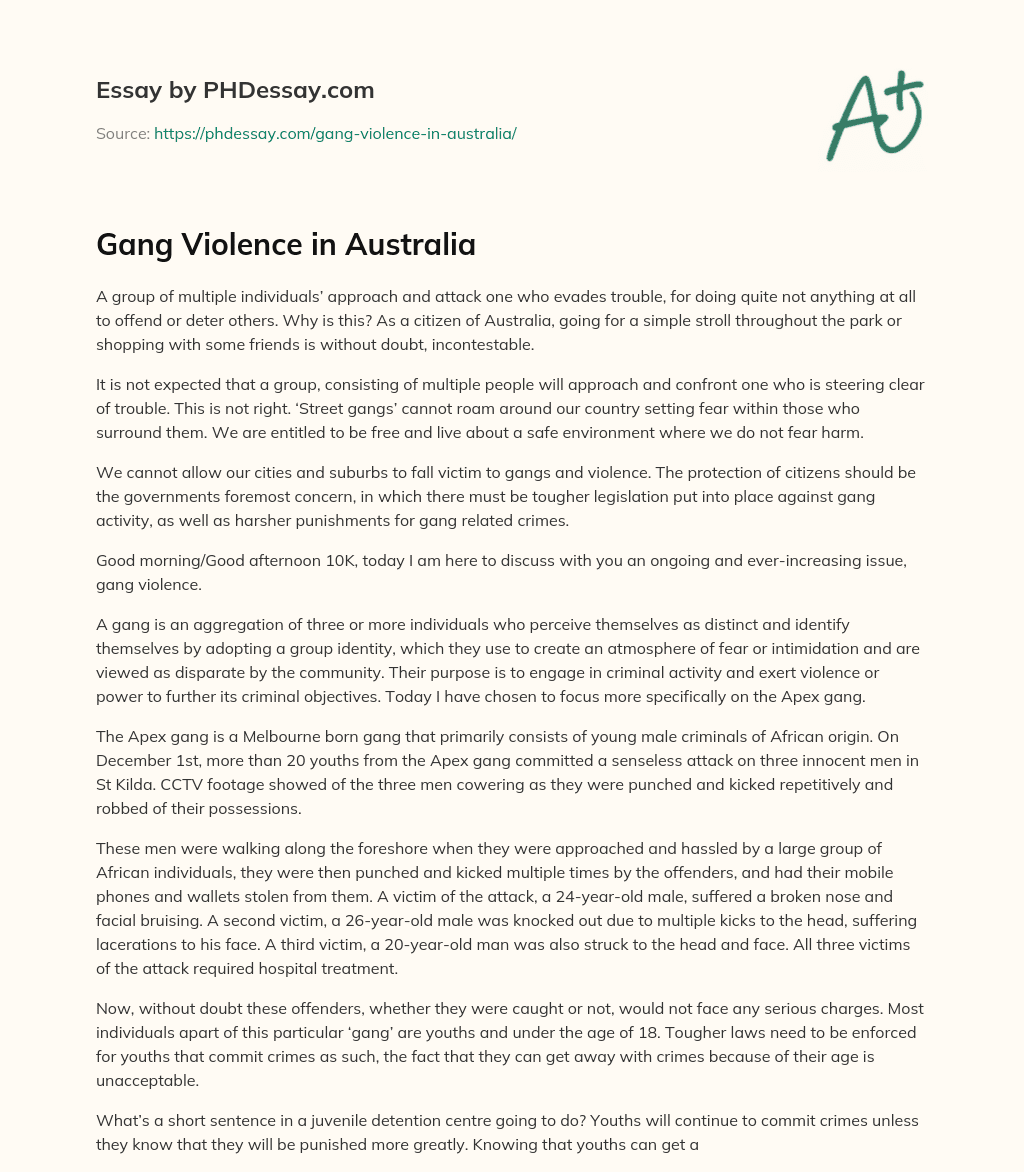 Gang Violence in Australia essay