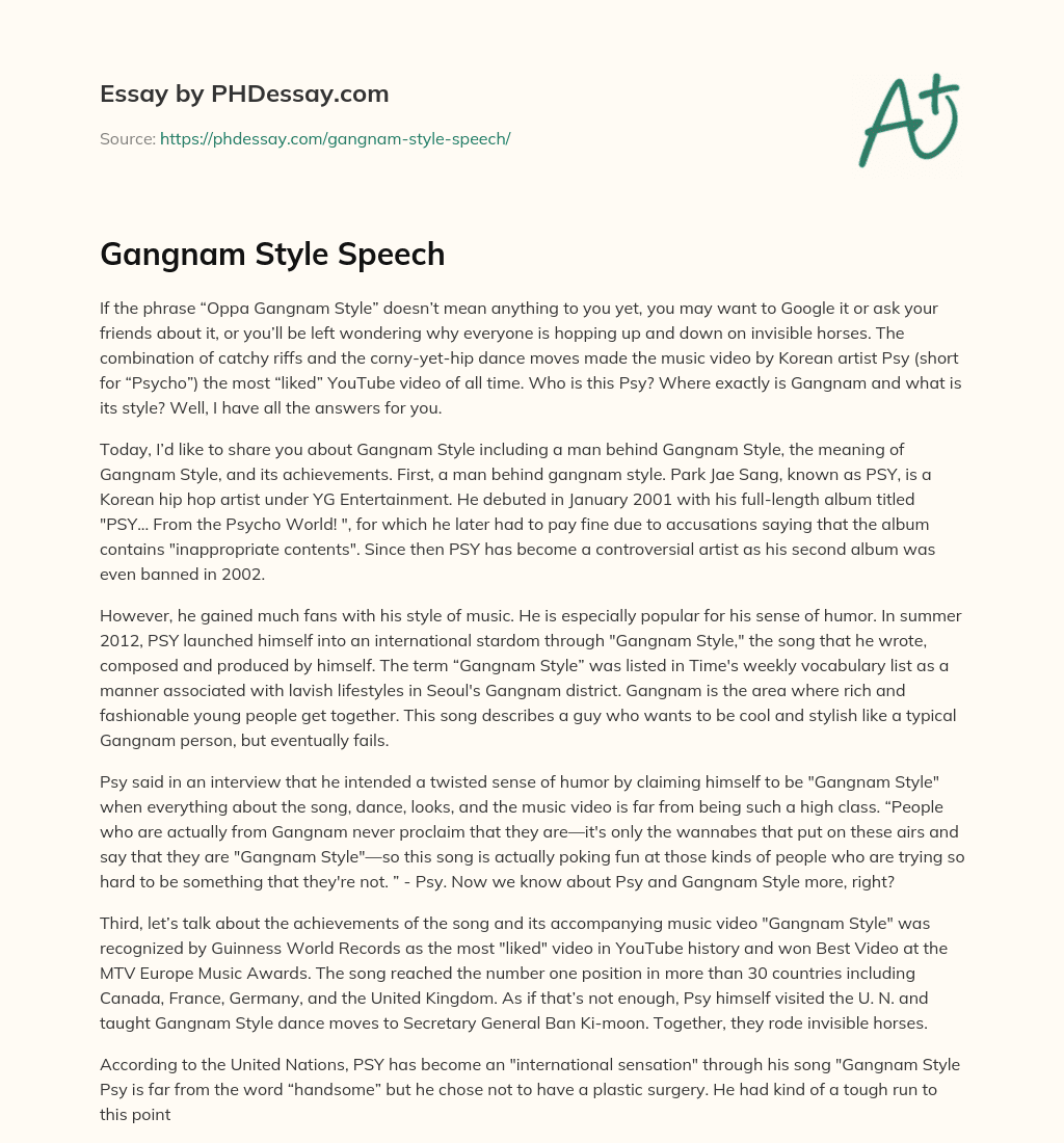Gangnam Style Speech essay
