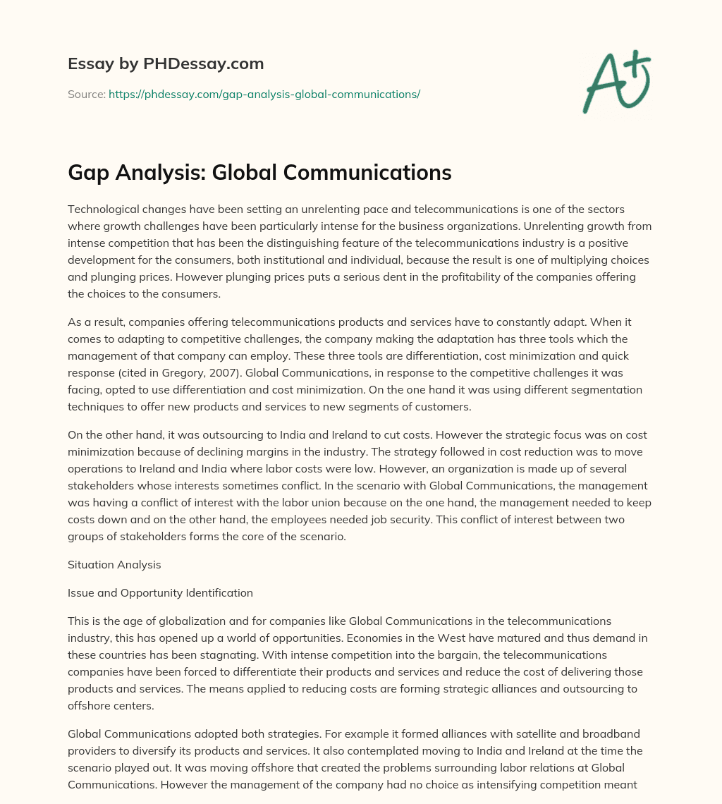 Gap Analysis: Global Communications essay