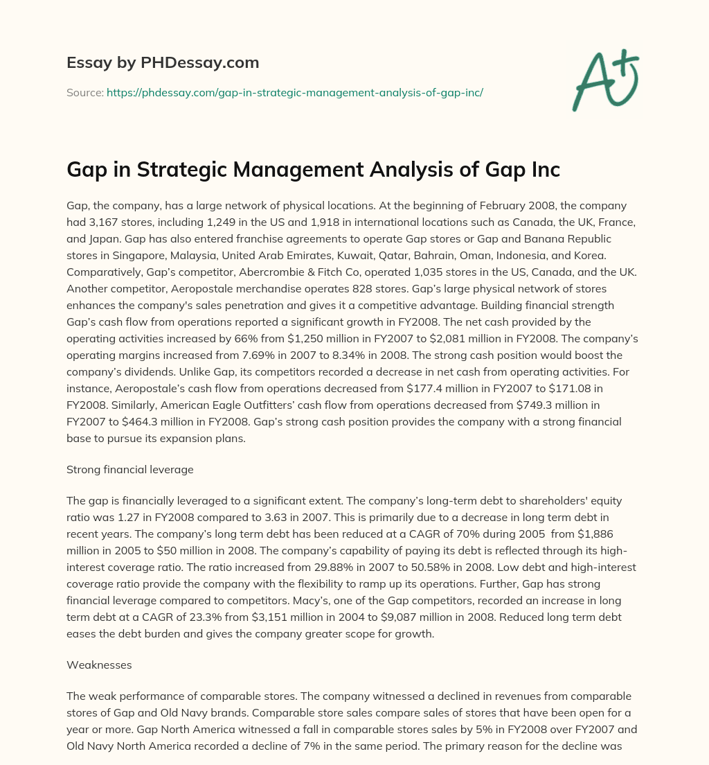 Gap in Strategic Management Analysis of Gap Inc essay
