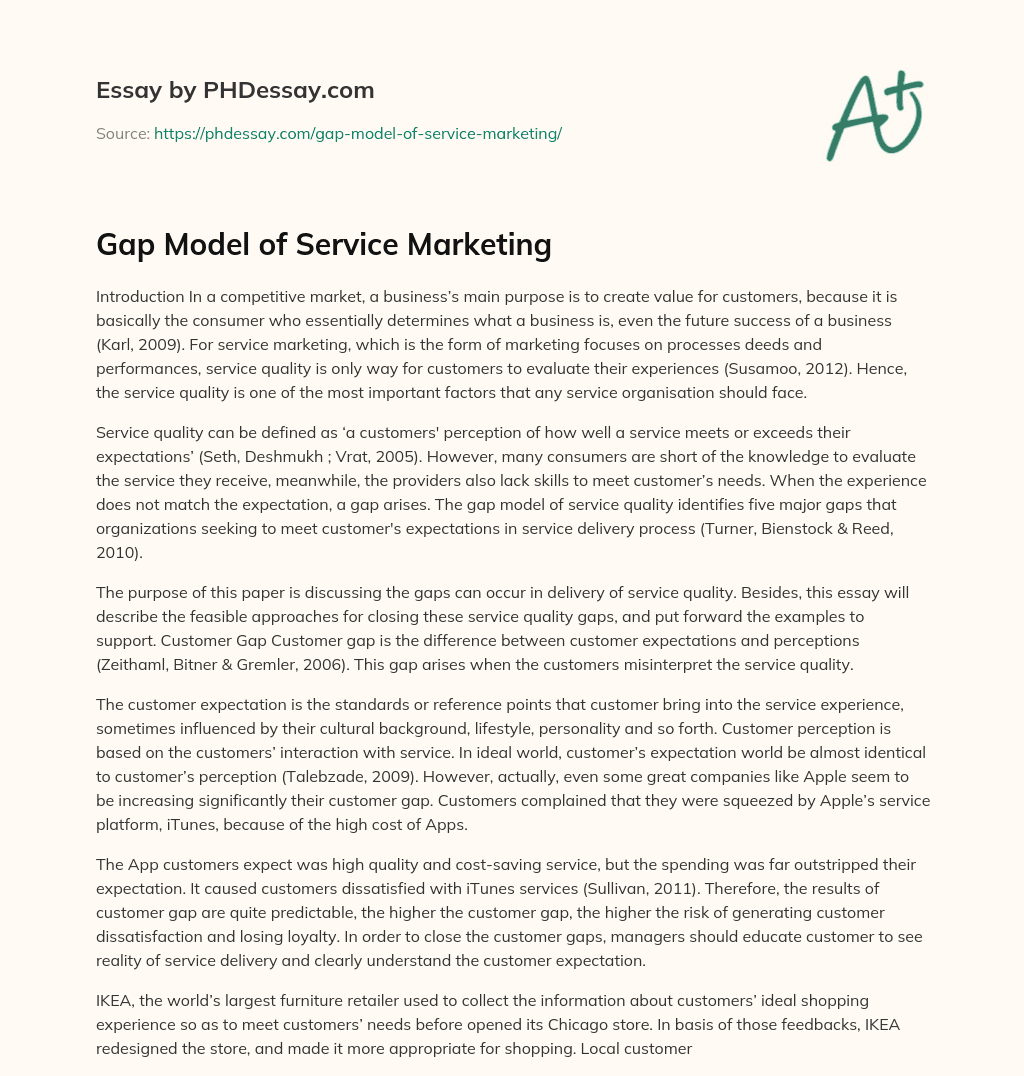 Gap Model of Service Marketing essay