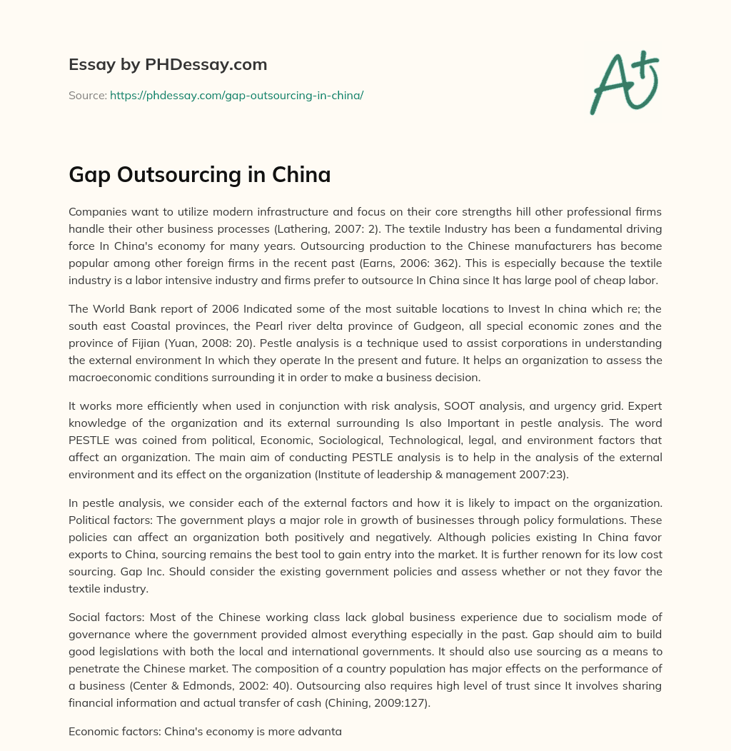 Gap Outsourcing in China essay