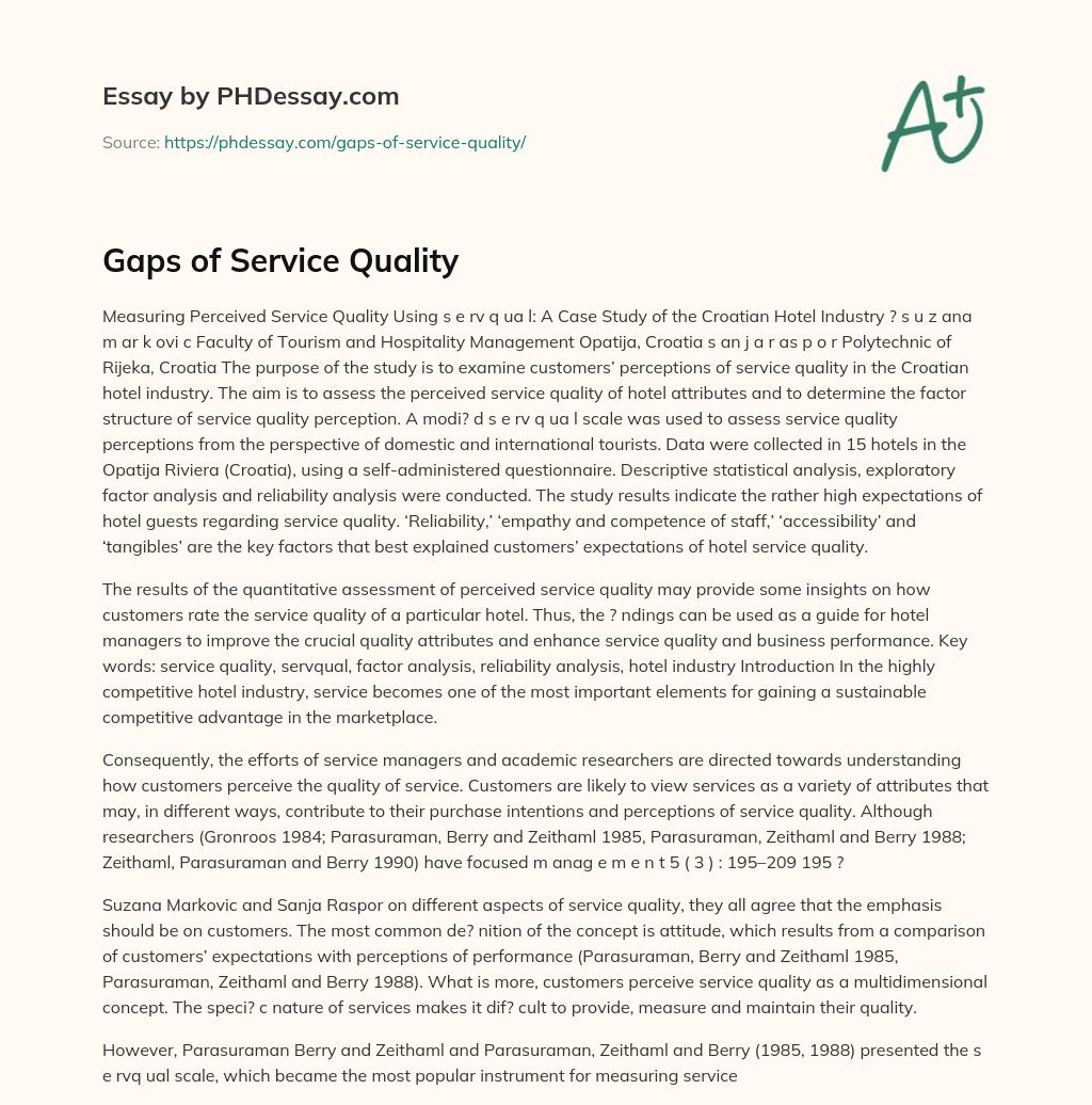 Gaps of Service Quality essay