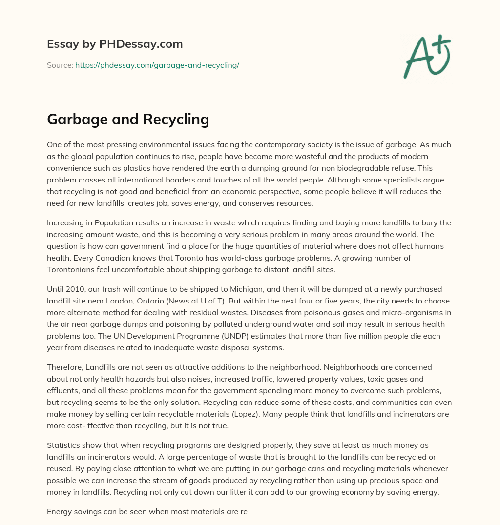 essay on recycling garbage