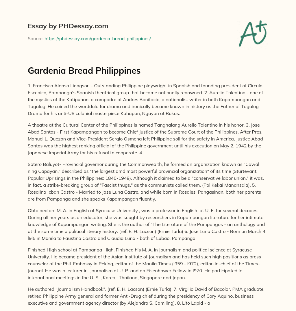 Gardenia Bread Philippines essay