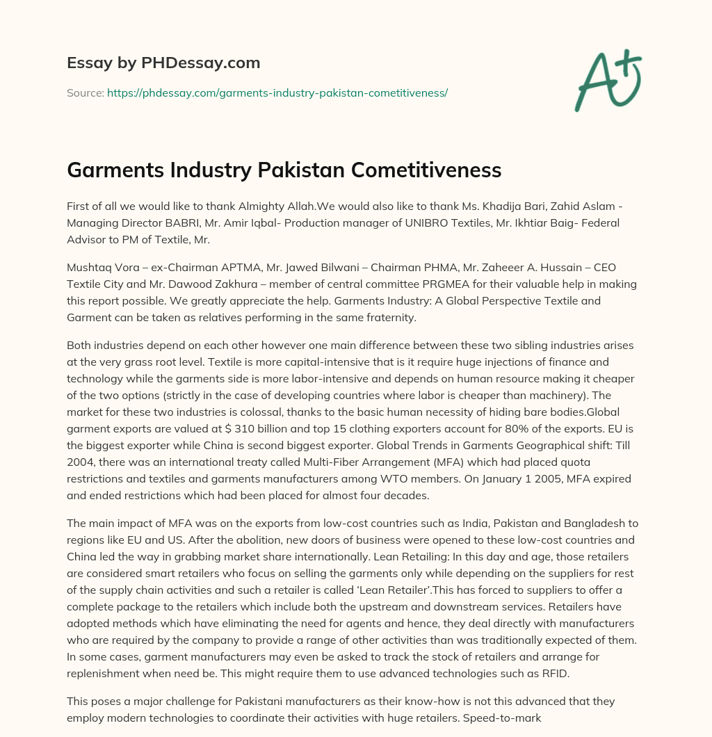 Garments Industry Pakistan Cometitiveness essay