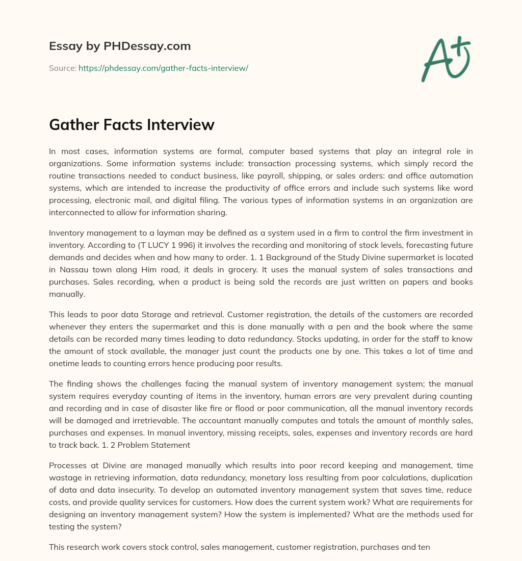 Gather Facts Interview essay