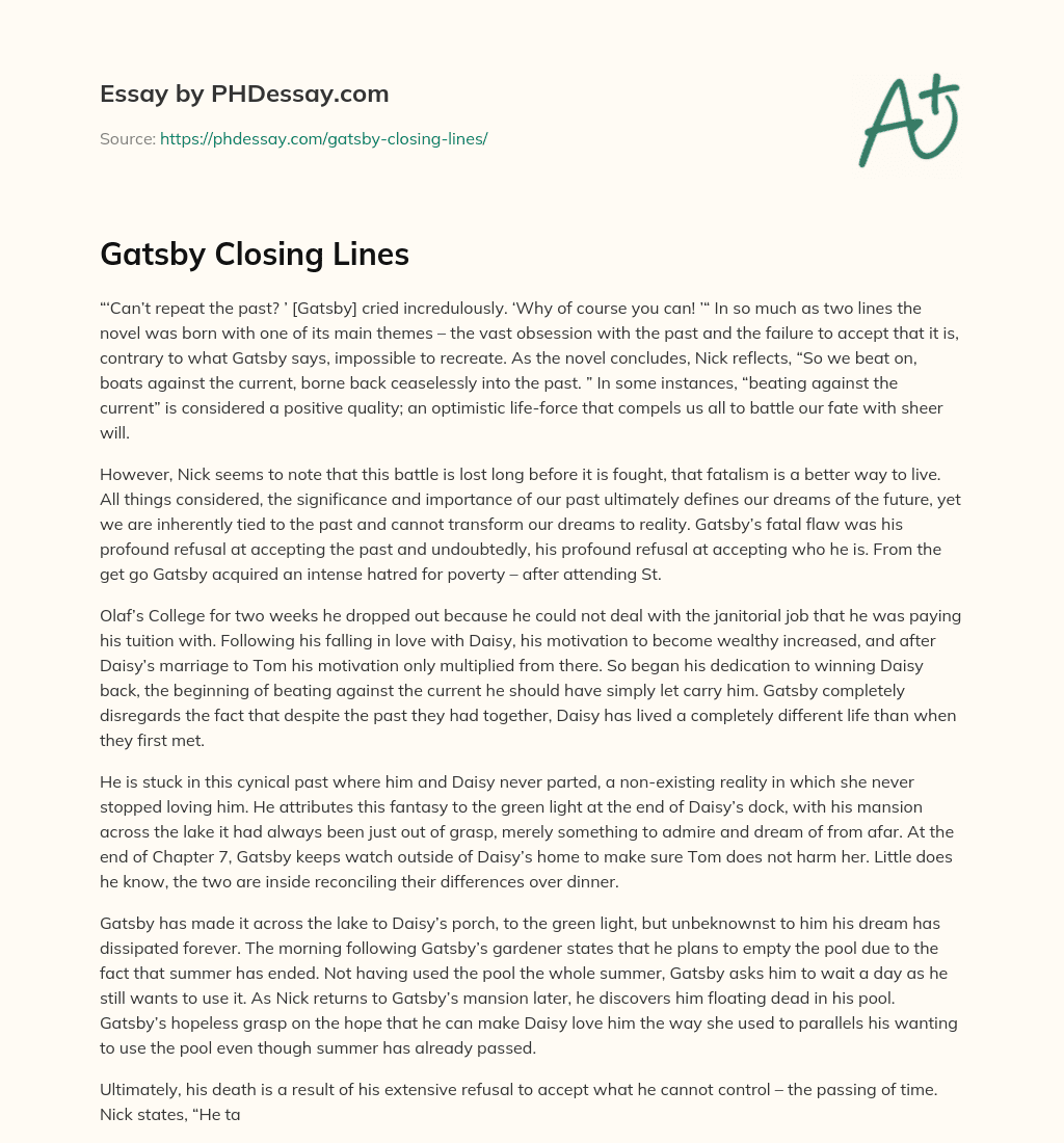 Gatsby Closing Lines essay
