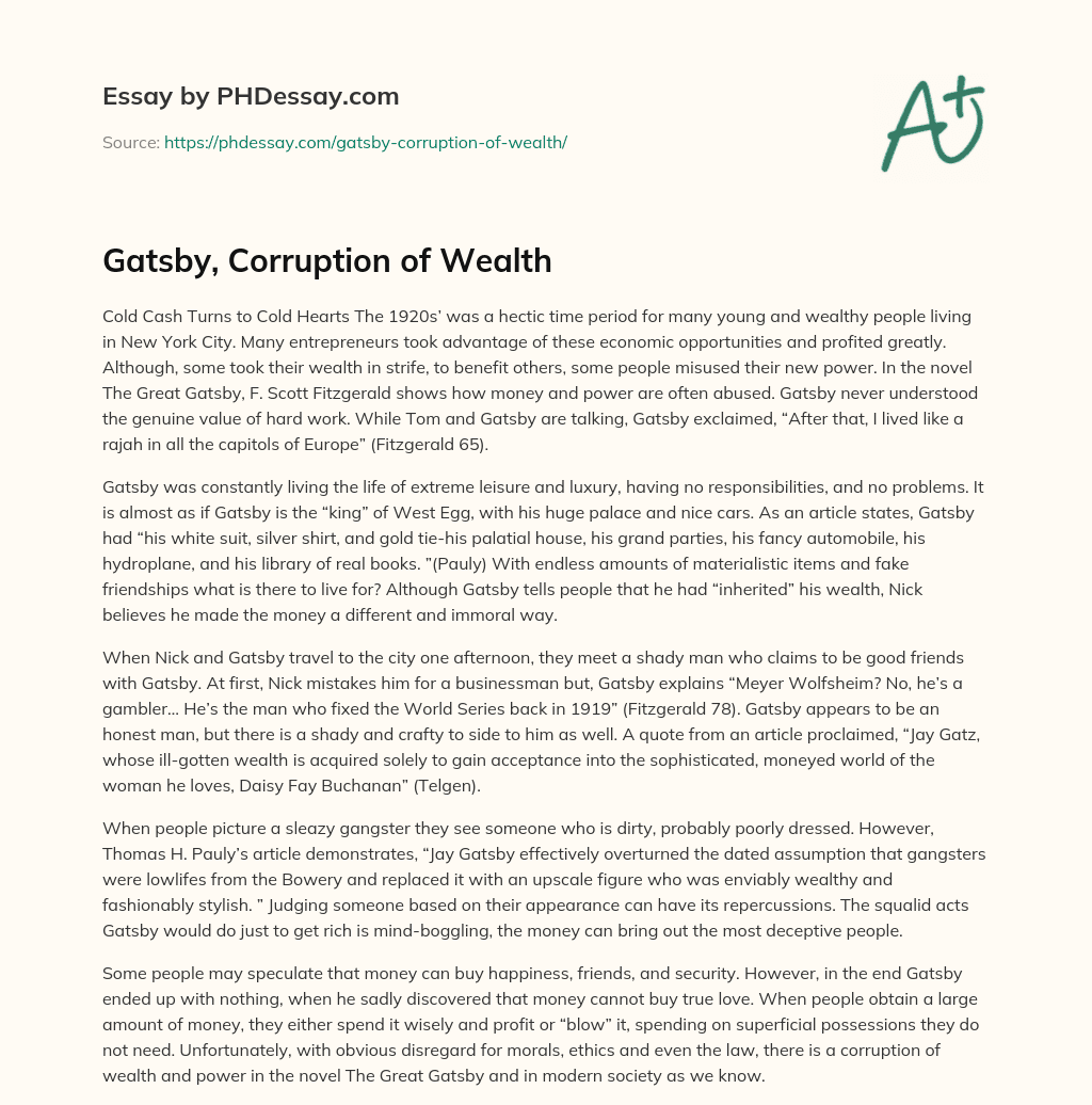great gatsby wealth essay