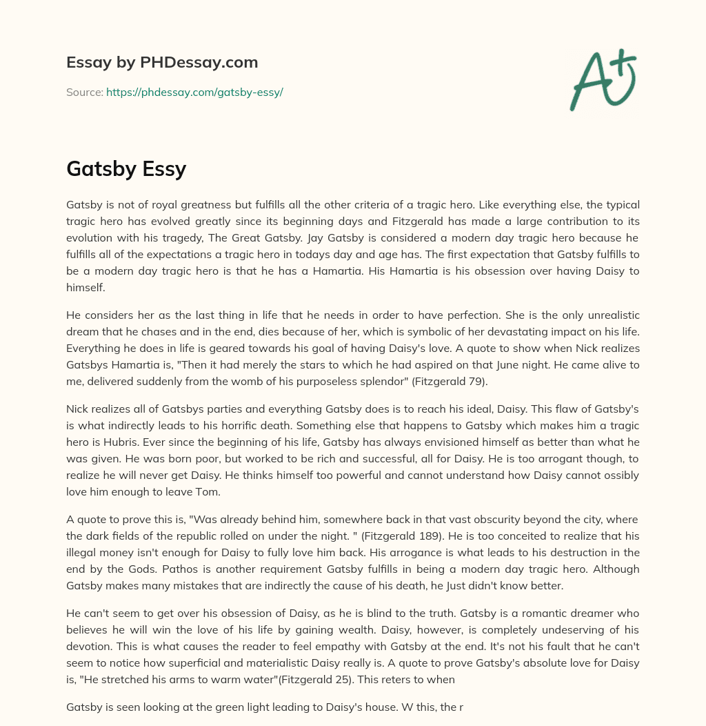 The Tragic Hero in The Great Gatsby: Gatsby’s Hamartia essay