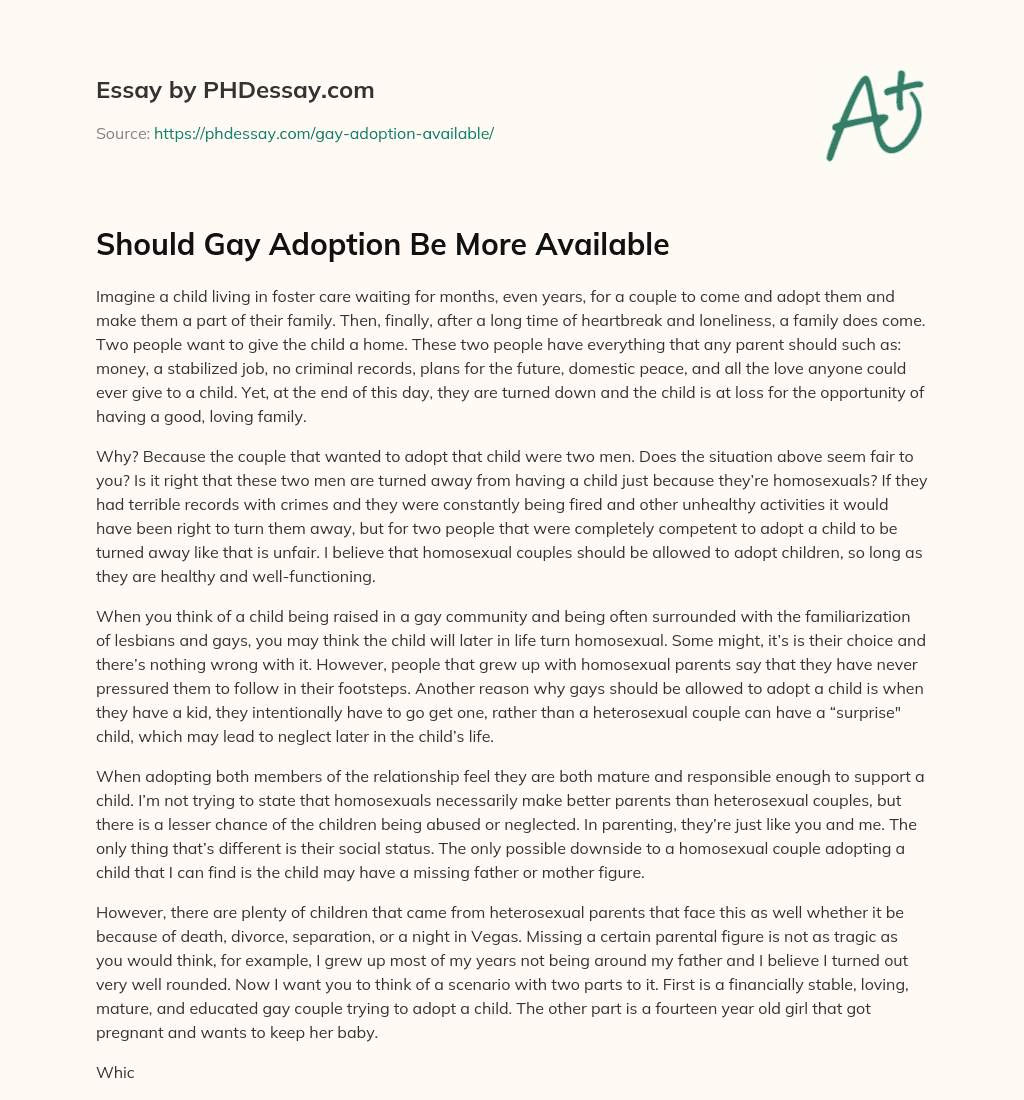 Should Gay Adoption Be More Available essay