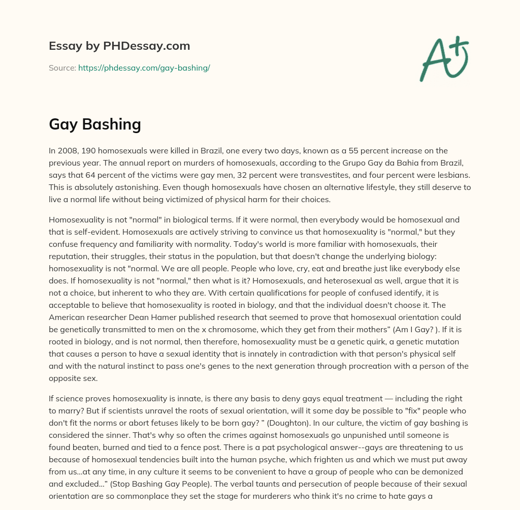 Homophobic Violence in Brazil: Alarming Increase in Murders of Homosexuals essay