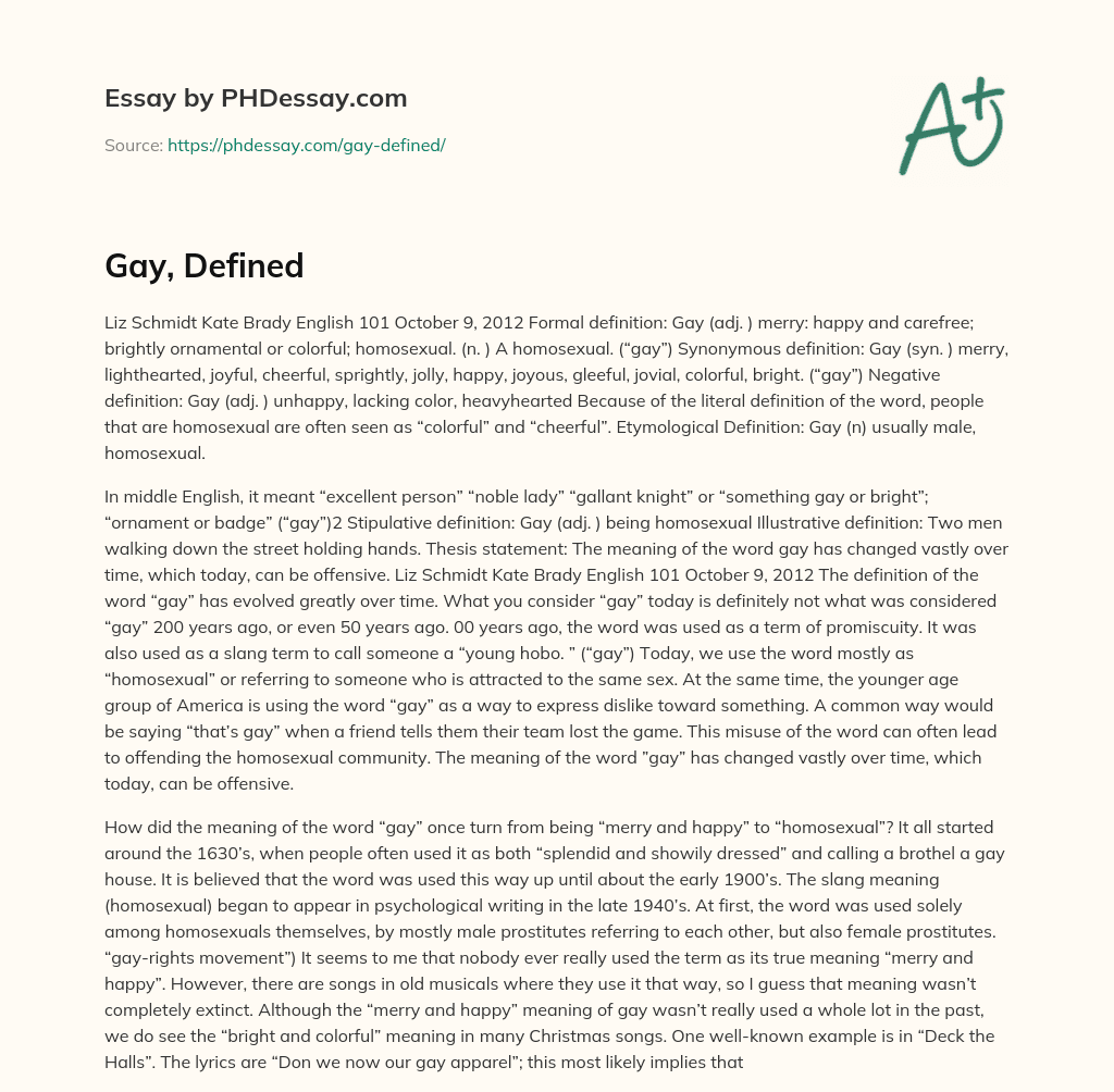 Gay, Defined essay