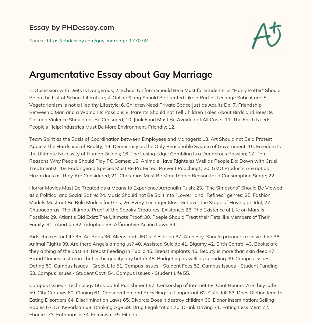 Argumentative Essay about Gay Marriage essay