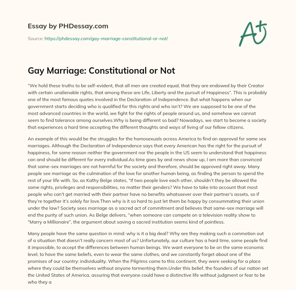 Gay Marriage: Constitutional or Not essay