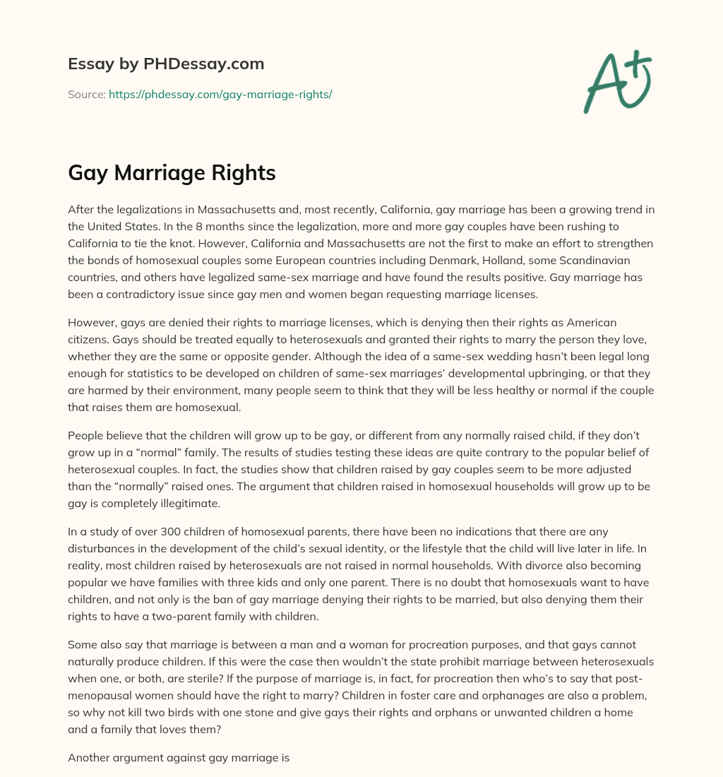 Gay Marriage Rights essay