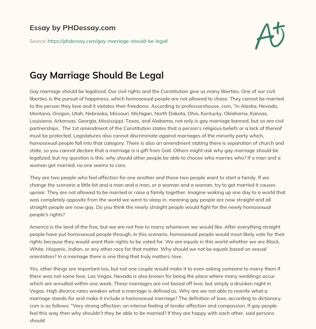 Gay Marriage Should Be Legal essay