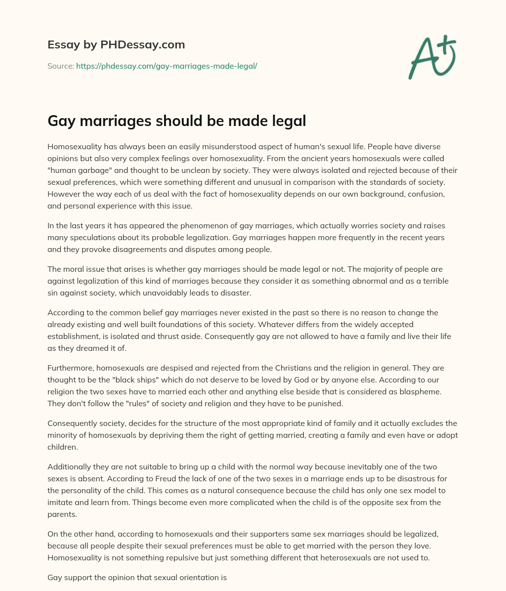 Gay marriages should be made legal essay