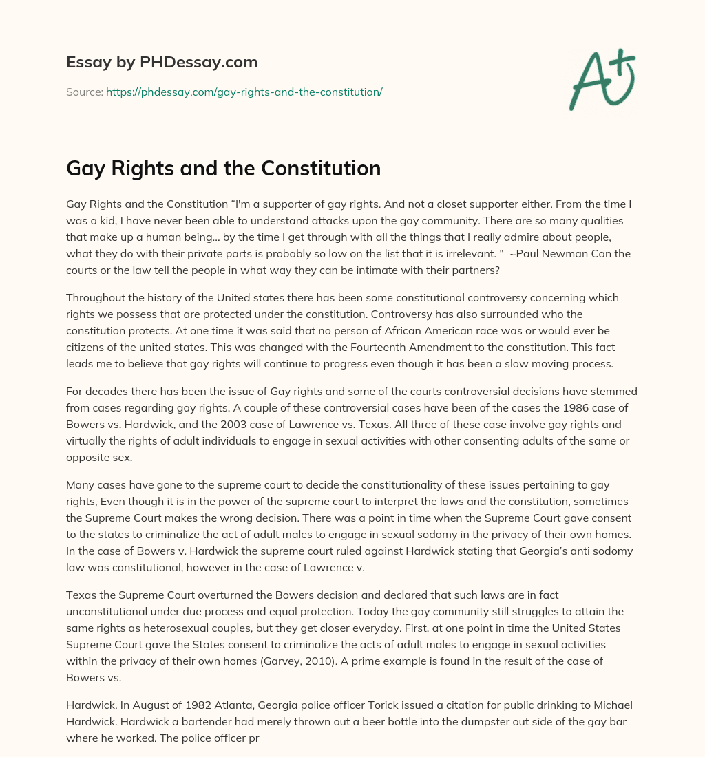 Gay Rights and the Constitution essay