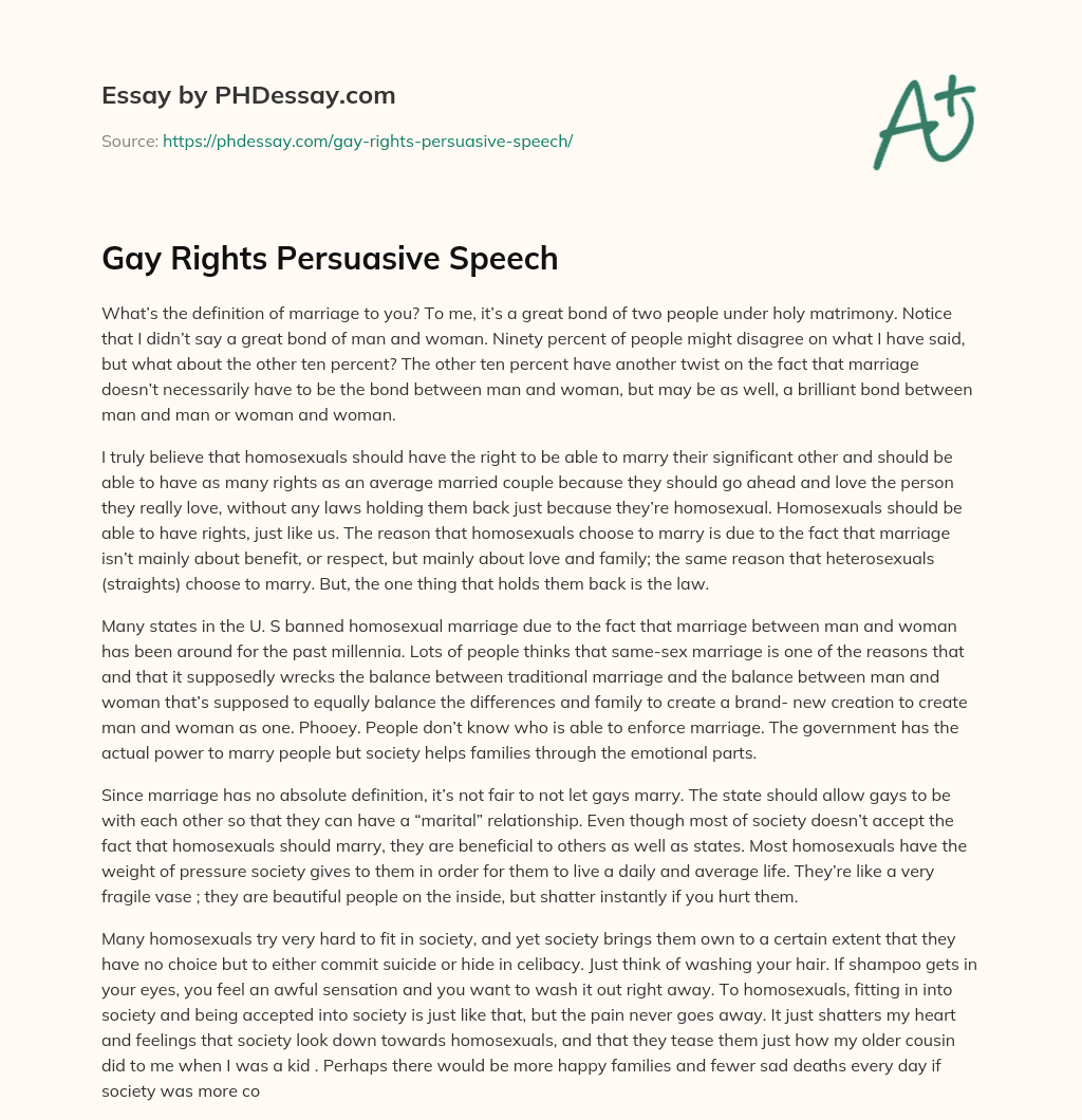 Gay Rights Persuasive Speech essay