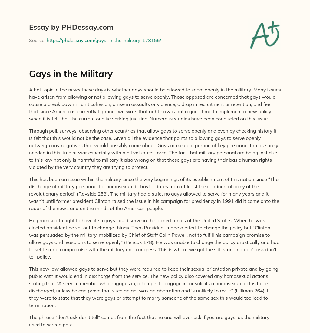 Gays in the Military essay
