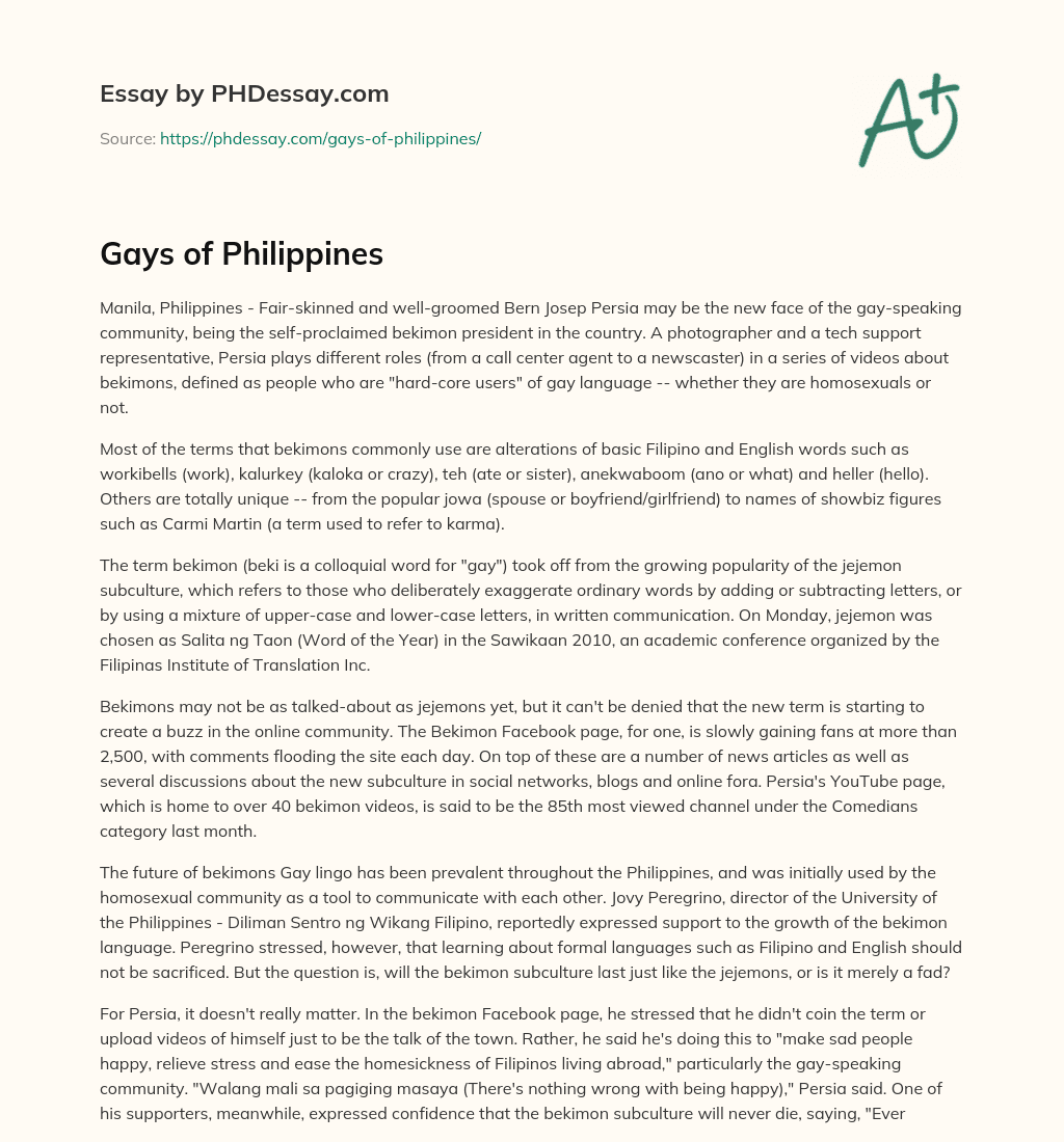 Gays of Philippines essay