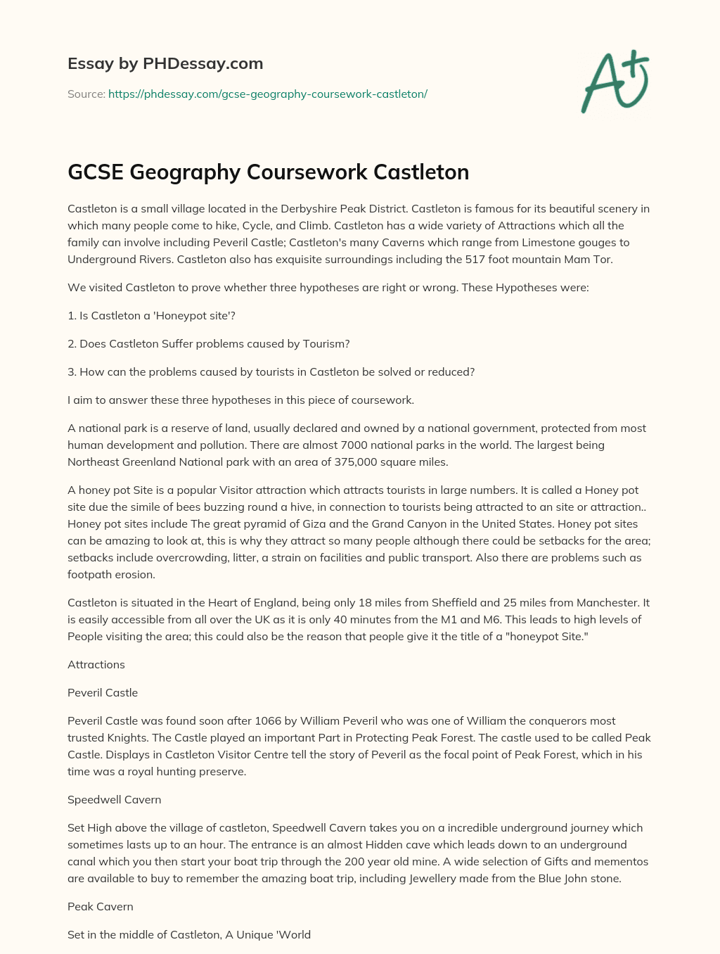 GCSE Geography Coursework Castleton essay