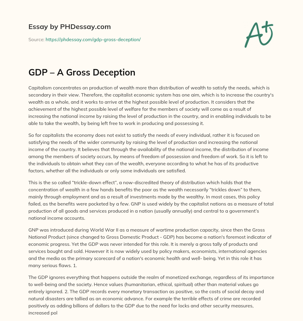 GDP – A Gross Deception essay