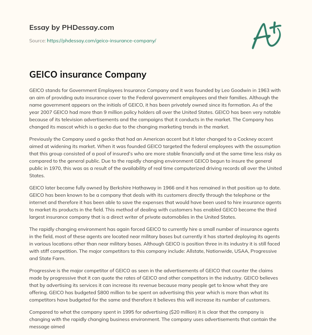 GEICO insurance Company essay