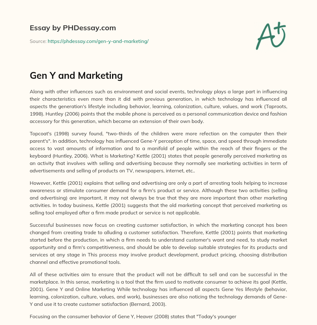 Gen Y and Marketing essay