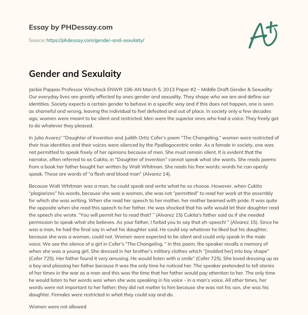 Gender and Sexulaity essay