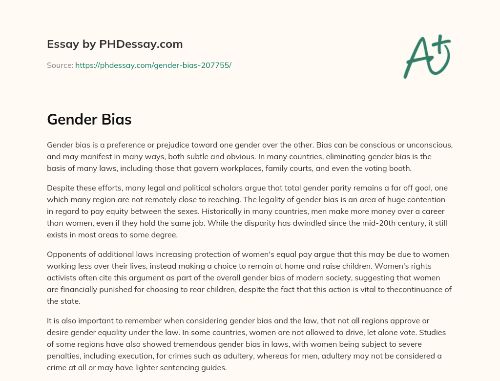Gender Bias and the Struggle for Gender Parity in Society essay