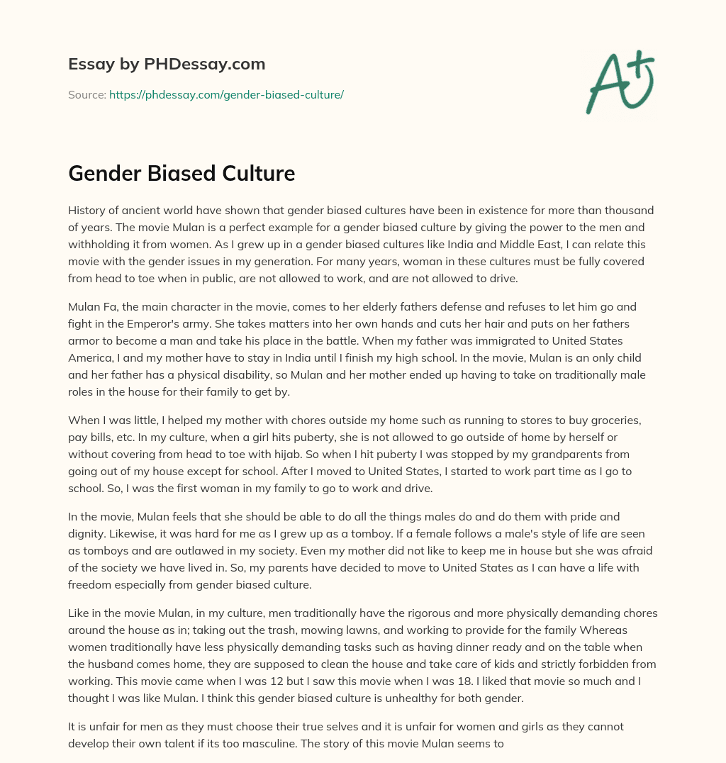 Gender Biased Culture essay