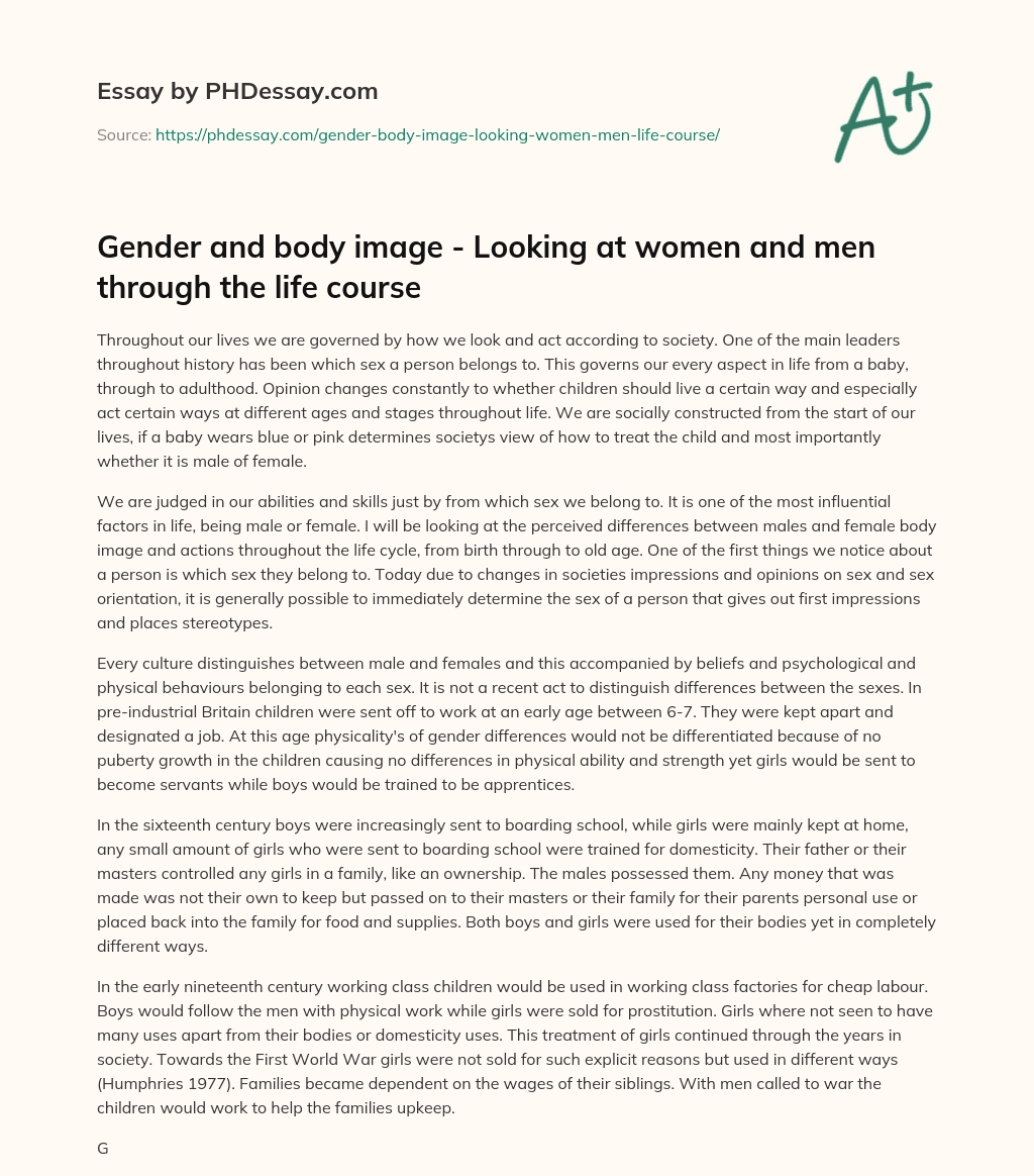 Gender and body image – Looking at women and men through the life course essay