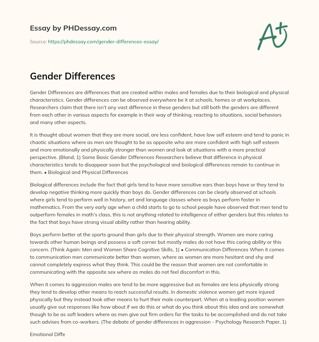 gender differences essay