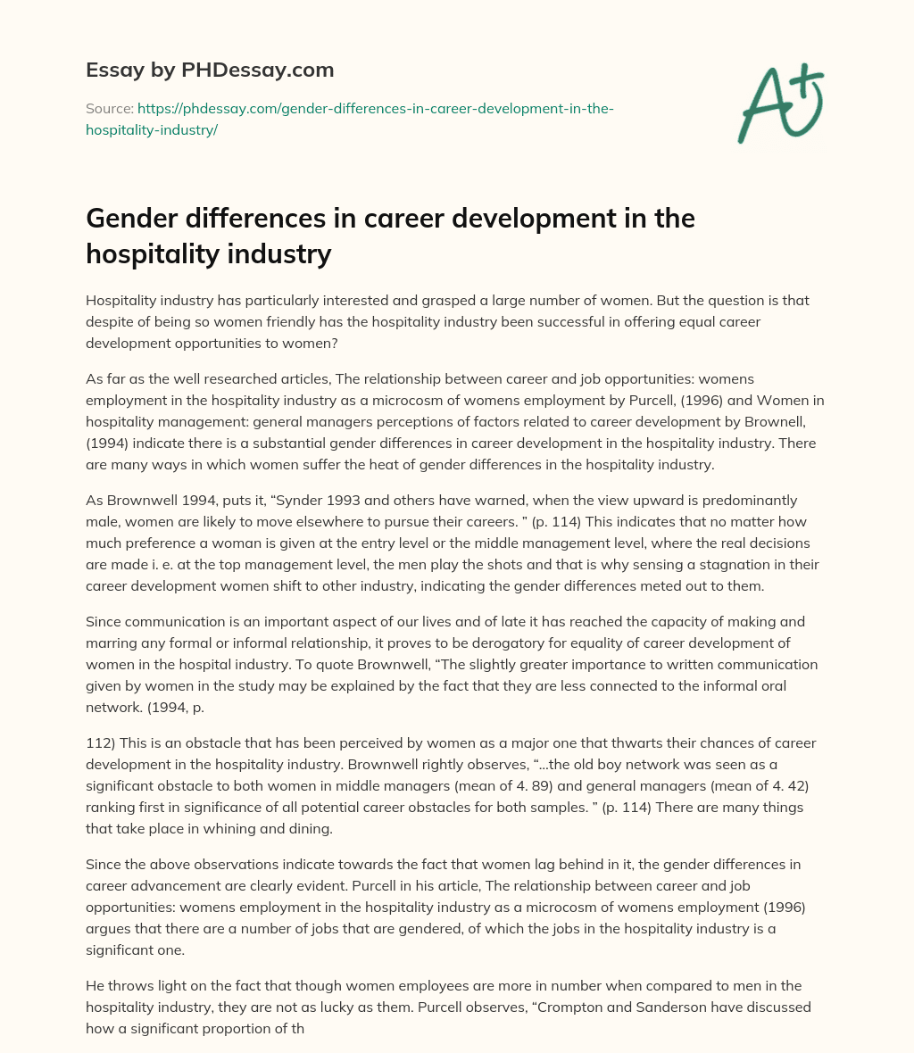 Gender differences in career development in the hospitality industry essay
