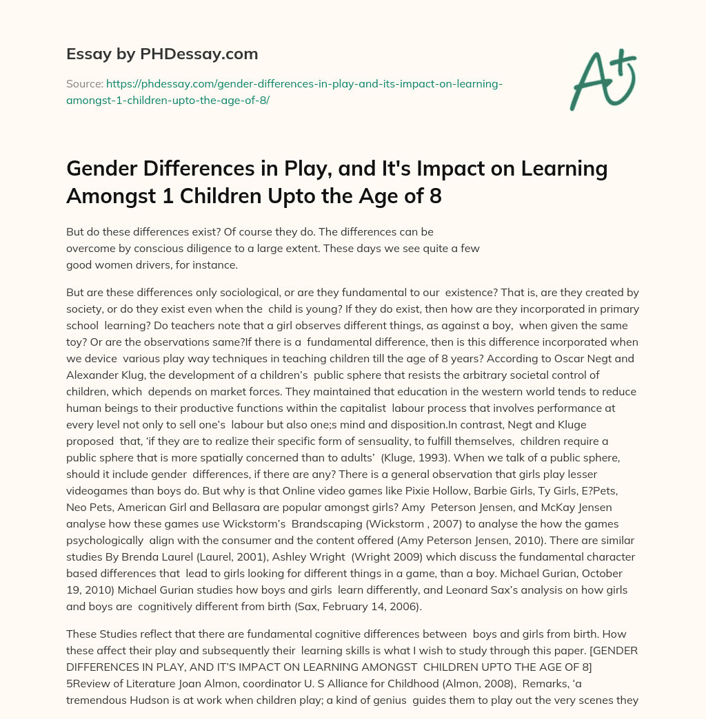 Exploring Gender Differences in Education and Play: The Need for a Children’s Public Sphere essay