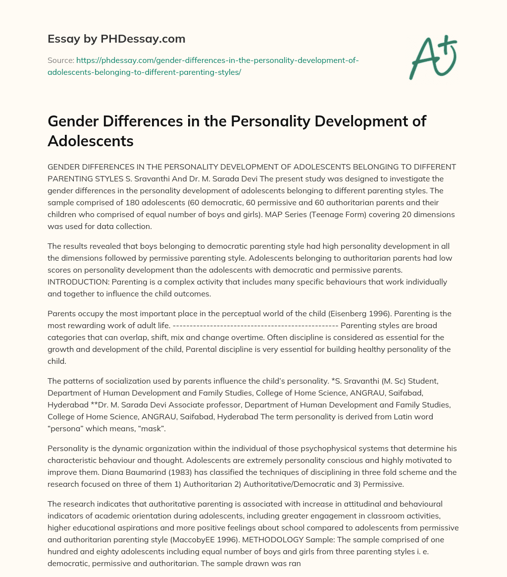 Gender Differences in the Personality Development of Adolescents essay