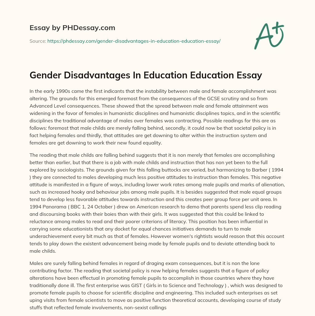 Gender Disadvantages In Education Education Essay essay
