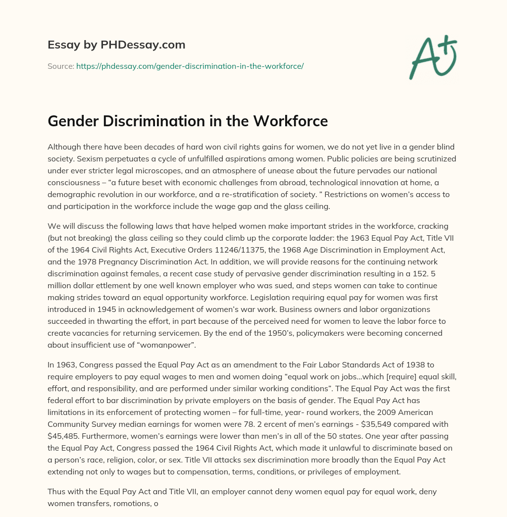 Gender Discrimination in the Workforce essay