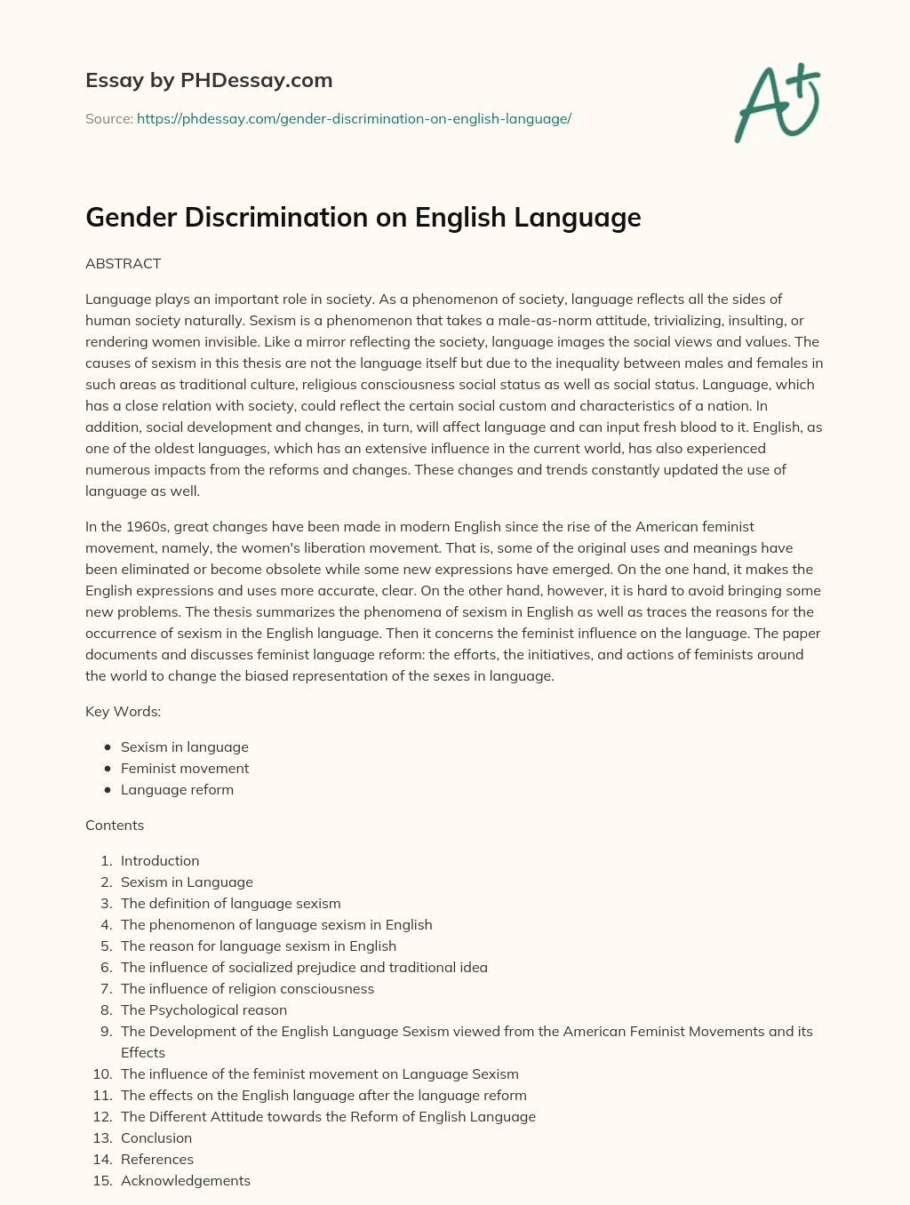 gender discrimination essay in english