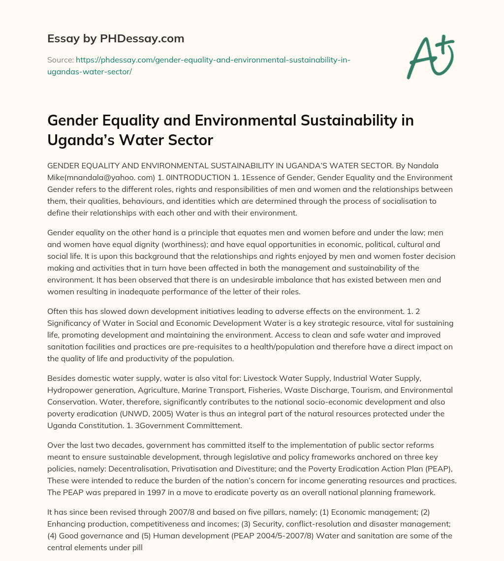 Gender Equality and Environmental Sustainability in Uganda’s Water Sector essay