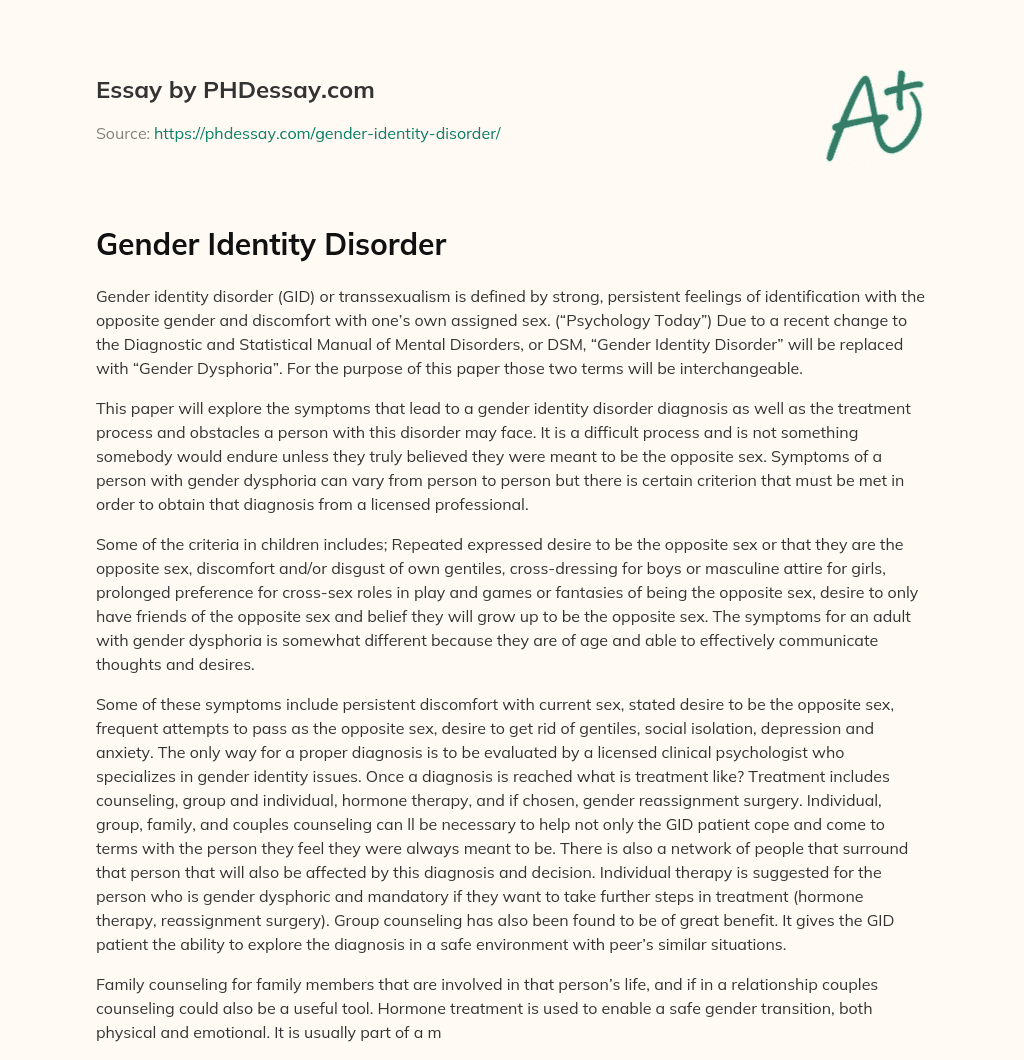 gender identity disorder argumentative essay