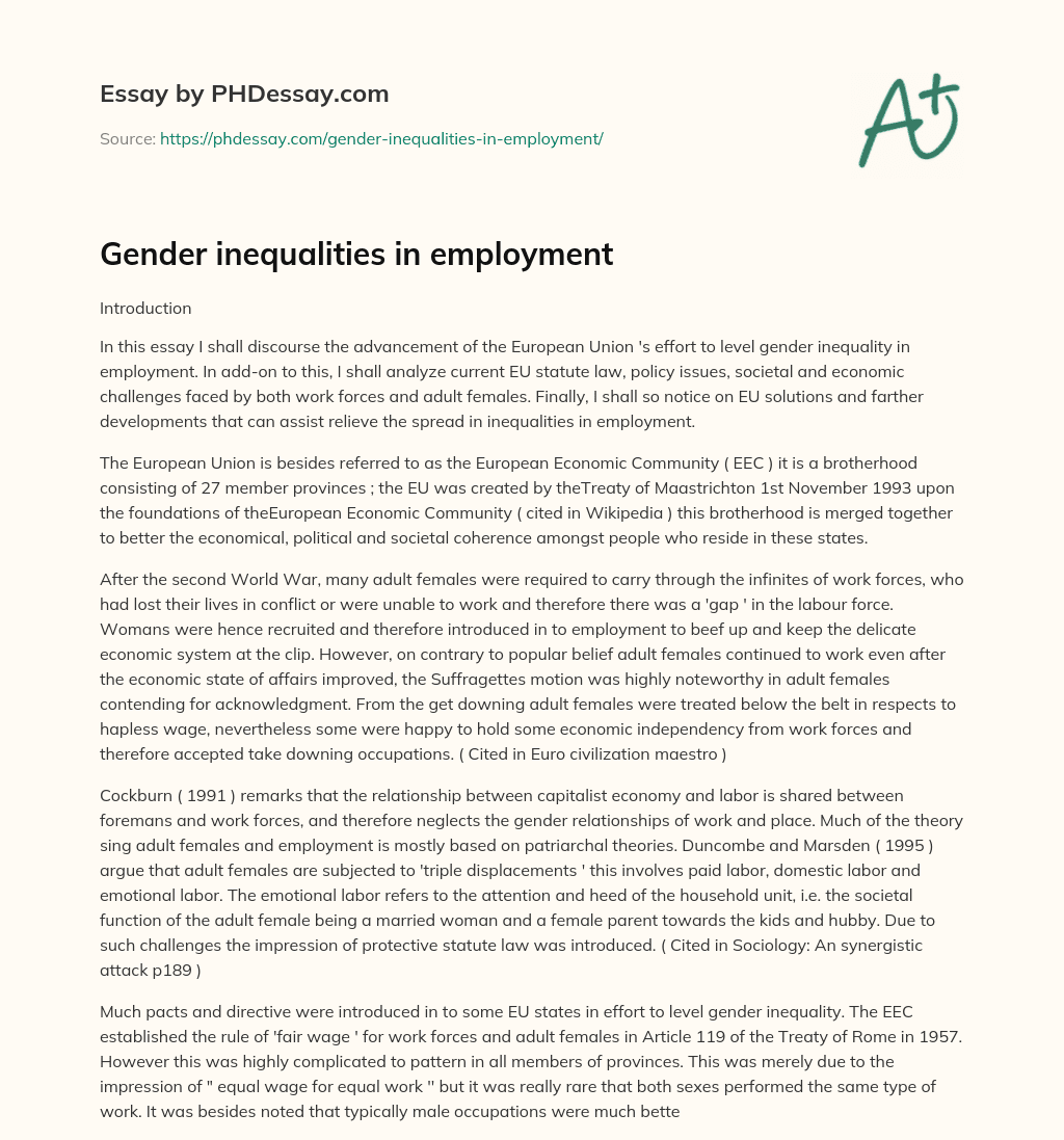 Gender inequalities in employment essay